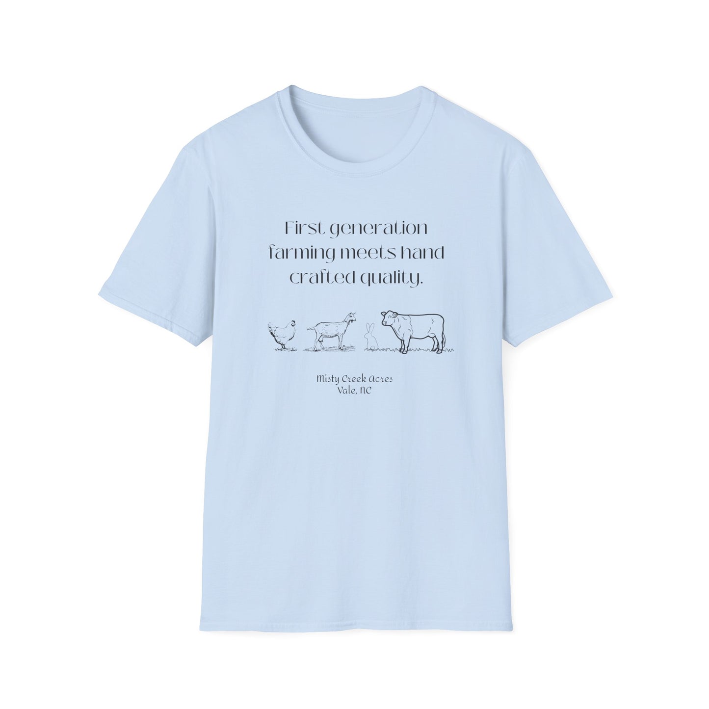 First Generation Farming shirt, first generation farming meets hand crafted quality, farming shirt, farming apparel, shirts for first generation farming, North Carolina farming, North Carolina farming shirt, T-Shirts for farmers, Homesteading t-shirt