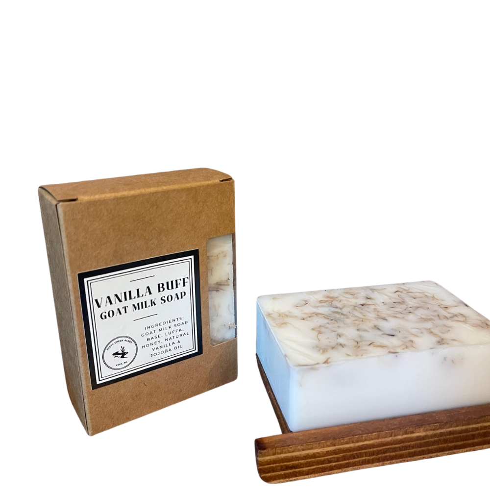 Vanilla Buff Goat Milk Bar Soap Exfoliating with Natural, Homegrown Luffa