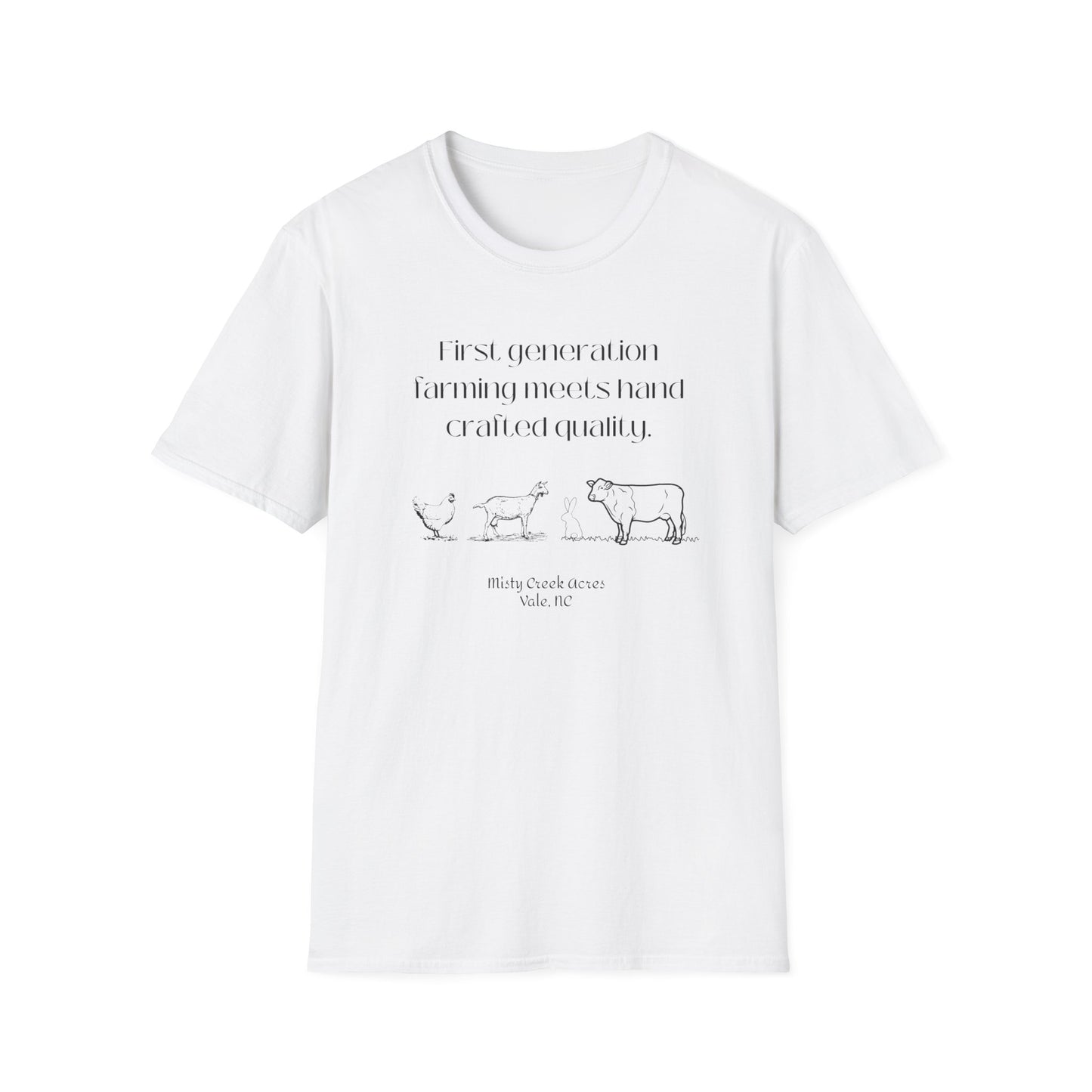 First Generation Farming shirt, first generation farming meets hand crafted quality, farming shirt, farming apparel, shirts for first generation farming, North Carolina farming, North Carolina farming shirt, T-Shirts for farmers, Homesteading t-shirt