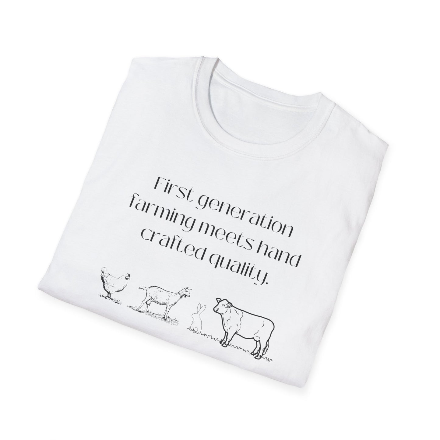 First Generation Farming shirt, first generation farming meets hand crafted quality, farming shirt, farming apparel, shirts for first generation farming, North Carolina farming, North Carolina farming shirt, T-Shirts for farmers, Homesteading t-shirt