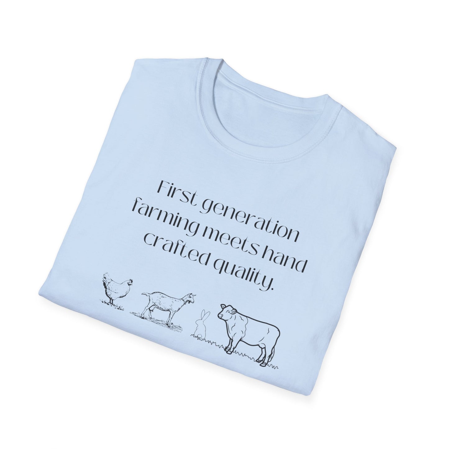 First Generation Farming shirt, first generation farming meets hand crafted quality, farming shirt, farming apparel, shirts for first generation farming, North Carolina farming, North Carolina farming shirt, T-Shirts for farmers, Homesteading t-shirt