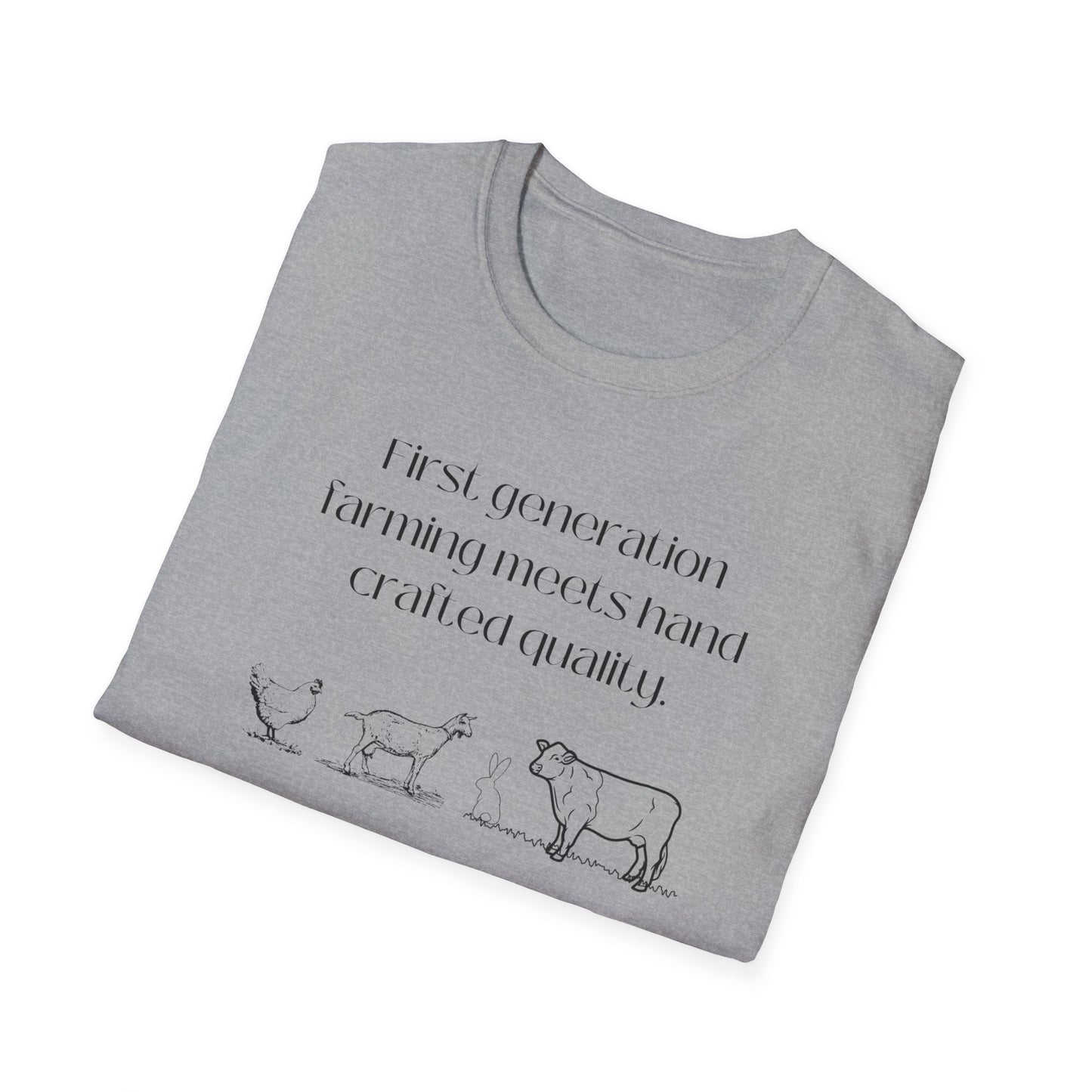 First Generation Farming shirt, first generation farming meets hand crafted quality, farming shirt, farming apparel, shirts for first generation farming, North Carolina farming, North Carolina farming shirt, T-Shirts for farmers, Homesteading t-shirt