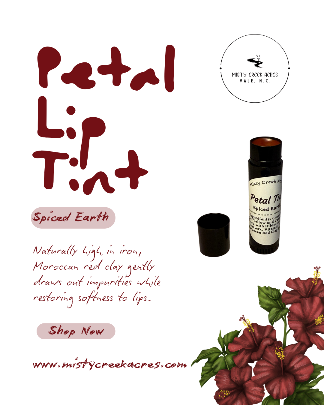 Petal Lip Tint packaging with floral design and branding on a white background