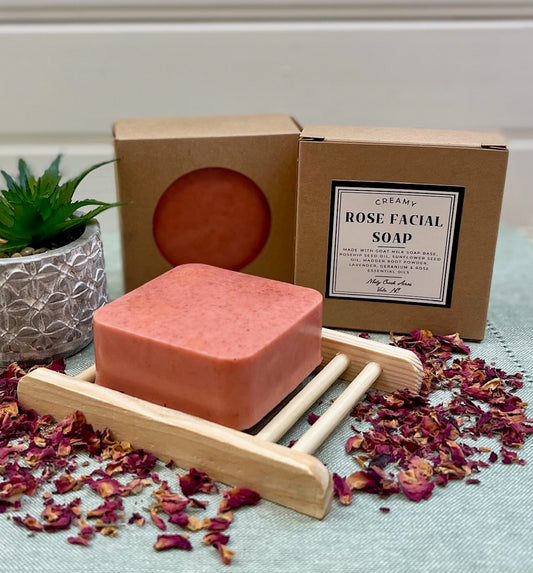 Rose facial soap, rose goat milk soap, non toxic facial soap, non toxic soap, goat milk soap, natural oils soap, non toxic self care, non toxic bath products, gifts for mothers day, self care gift, North Carolina Homestead, North Carolina homemade soap, homemade goat milk soap