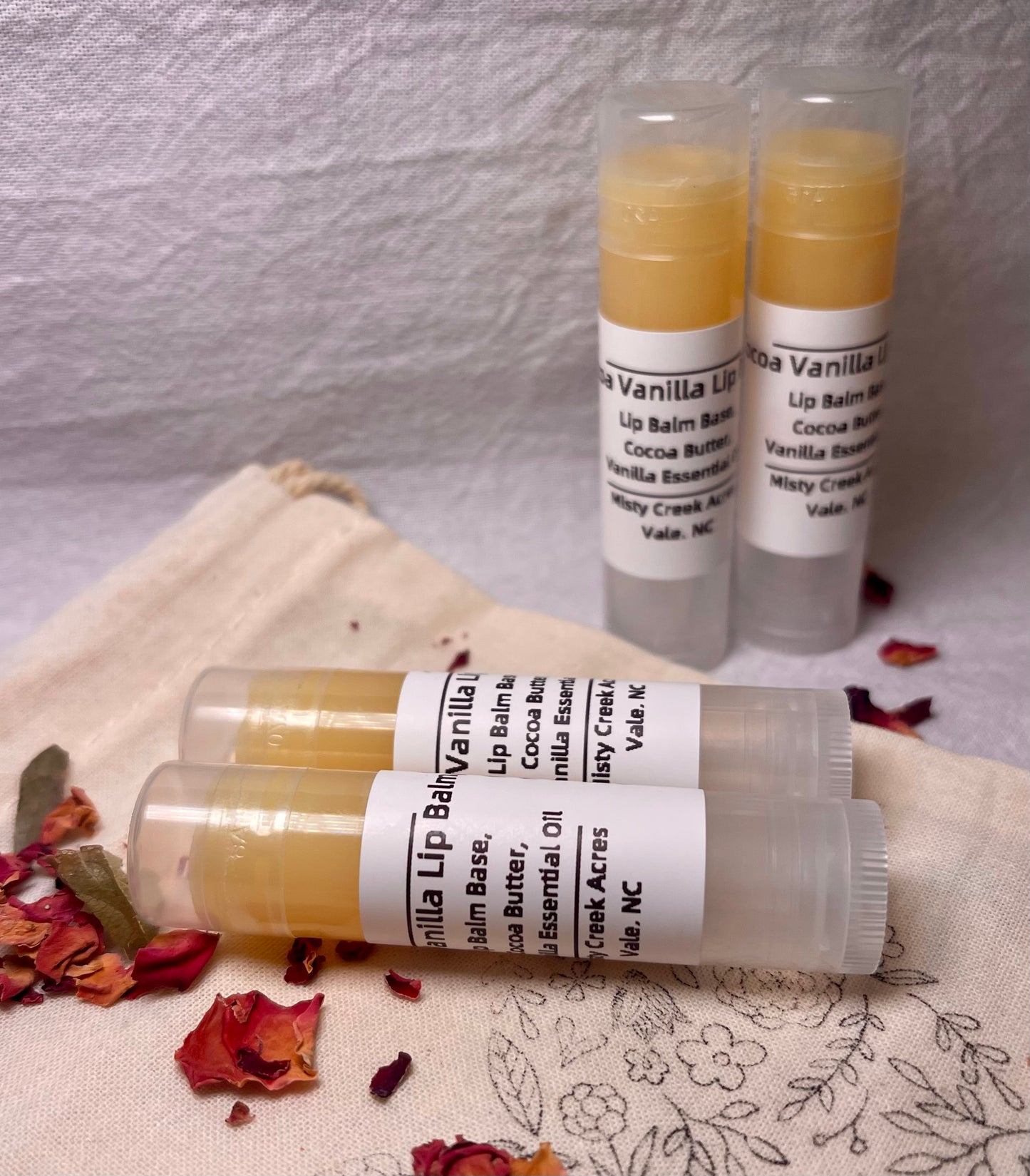 Cocoa vanilla lip balm, non-toxic lip balm, non-toxic chapstick, non-toxic cosmetics, non-toxic small business, homemade lip balm