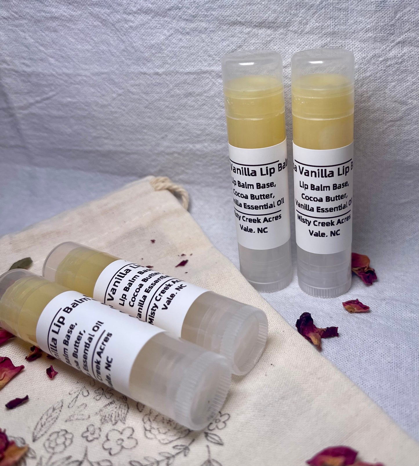 Cocoa vanilla lip balm, non-toxic lip balm, non-toxic chapstick, non-toxic cosmetics, non-toxic small business, homemade lip balm
