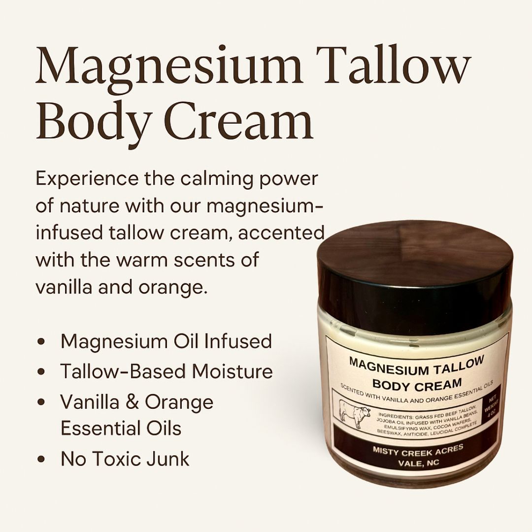 Magnesium Tallow Body Cream – Natural Relief with Vanilla & Orange Essential Oils (4 oz)