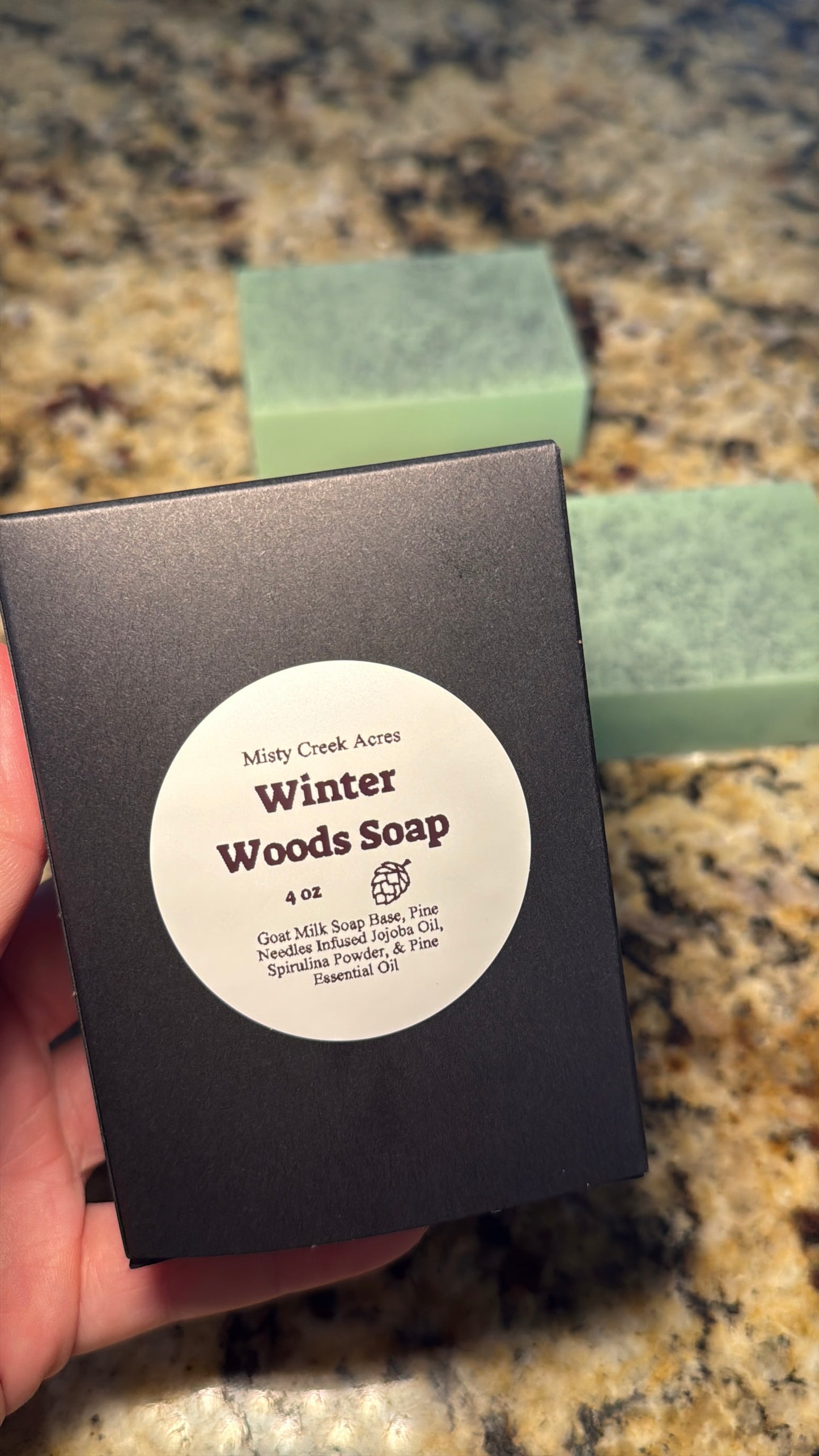 Winter Woods Goat Milk Soap Bar – Limited Holiday Edition | Pine-Infused Jojoba & Spirulina Soap