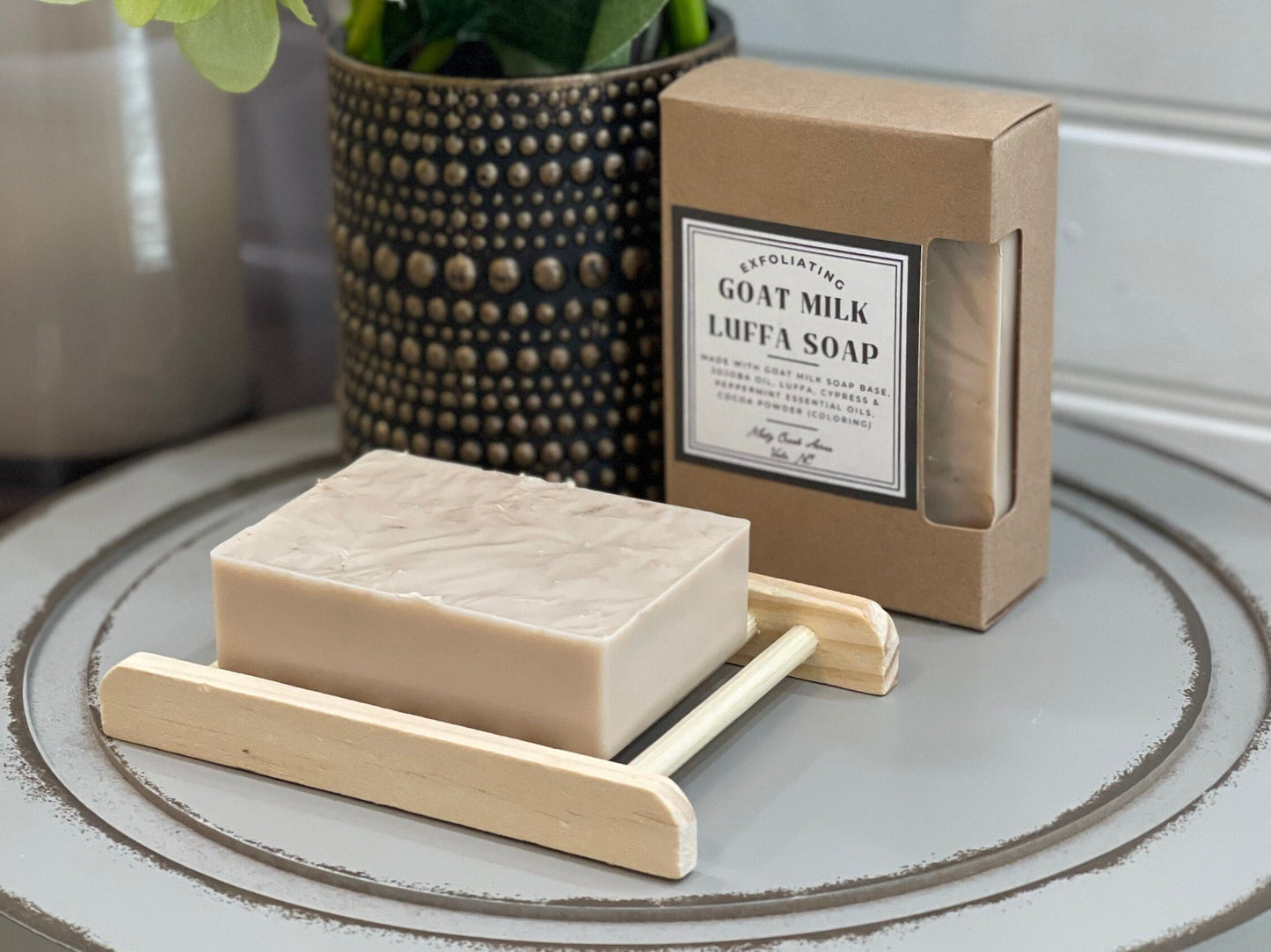 Handmade Cypress Peppermint Goat Milk Bar Soap Exfoliating With Natural Luffa