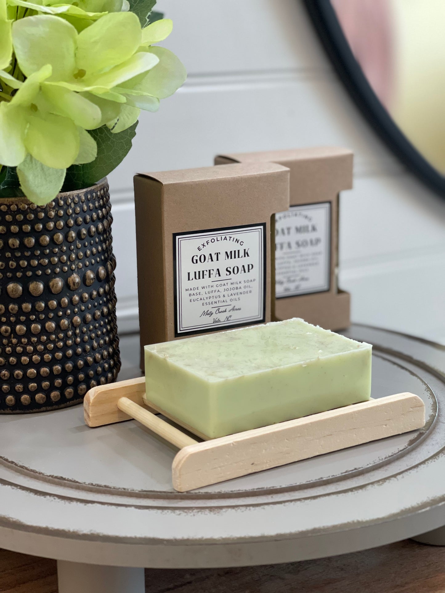 Handmade Eucalyptus Lavender Exfoliating Goat Milk Bar Soap, Goat milk soap, homemade goat milk soap, North Carolina goat milk soap, North Carolina farm soap, non-toxic soap, non-toxic goat milk soap, handmade soap, exfoliating soap