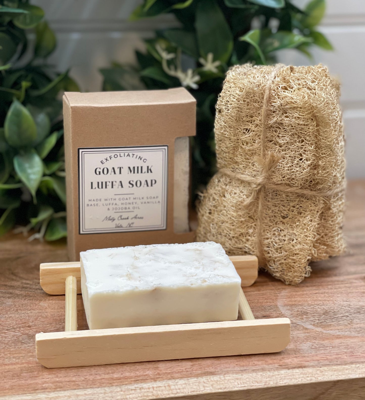 Vanilla Buff Goat Milk Bar Soap Exfoliating with Natural, Homegrown Luffa