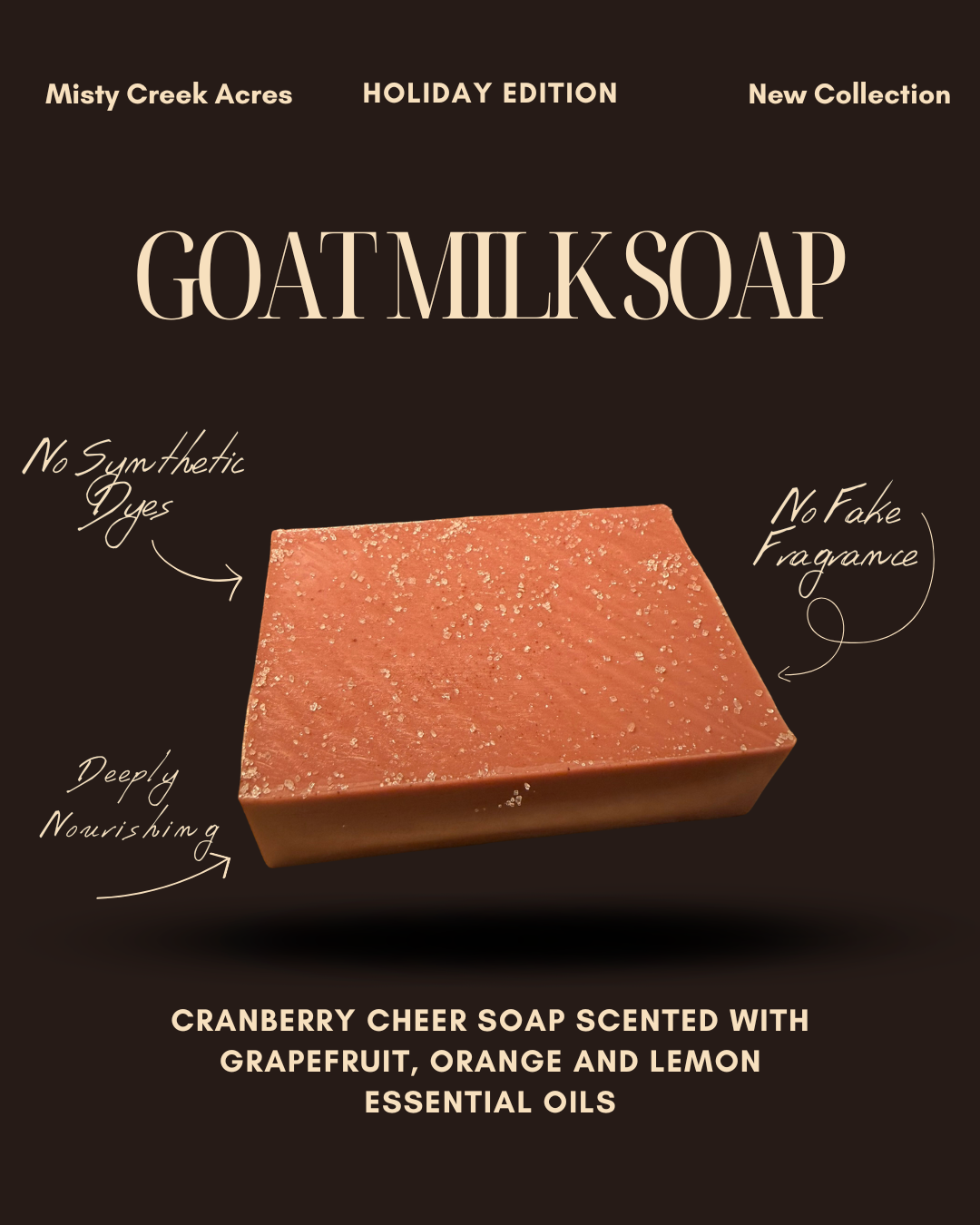 Cranberry Cheer Goat Milk Soap Bar – Limited Holiday Edition | Cranberry Seed Oil & Citrus Essential Oils