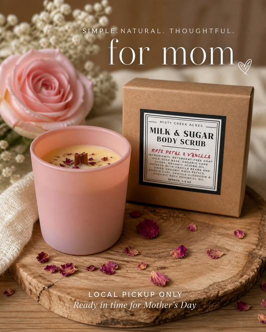 Mother’s Day Gift Set – Natural Rose Candle & Sugar Scrub