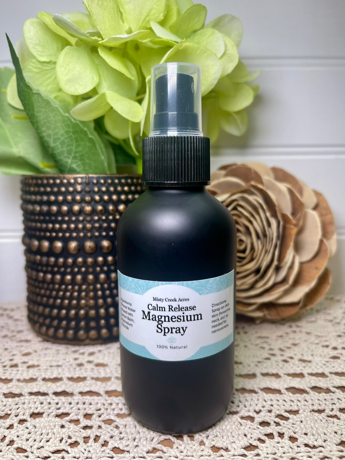 Calm Release Magnesium Spray with Lemon Balm – Natural Stress Relief 4 ounce Glass Bottle