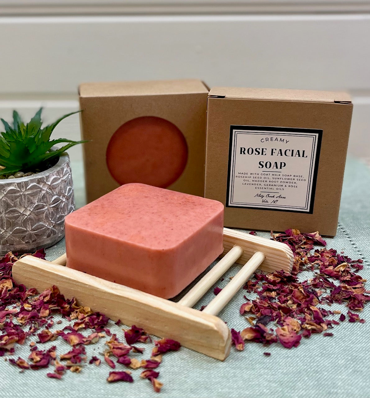 Rose facial soap, rose goat milk soap, non toxic facial soap, non toxic soap, goat milk soap, natural oils soap, non toxic self care, non toxic bath products, gifts for mothers day, self care gift, North Carolina Homestead, North Carolina homemade soap, homemade goat milk soap
