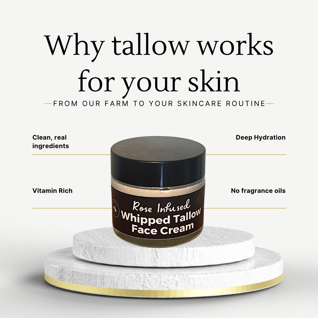 Rose Tallow Face Cream – Whipped Tallow Moisturizer for Glowing Skin | Natural Night Cream with Jojoba, Rose, Frankincense, Grapefruit Essential Oils