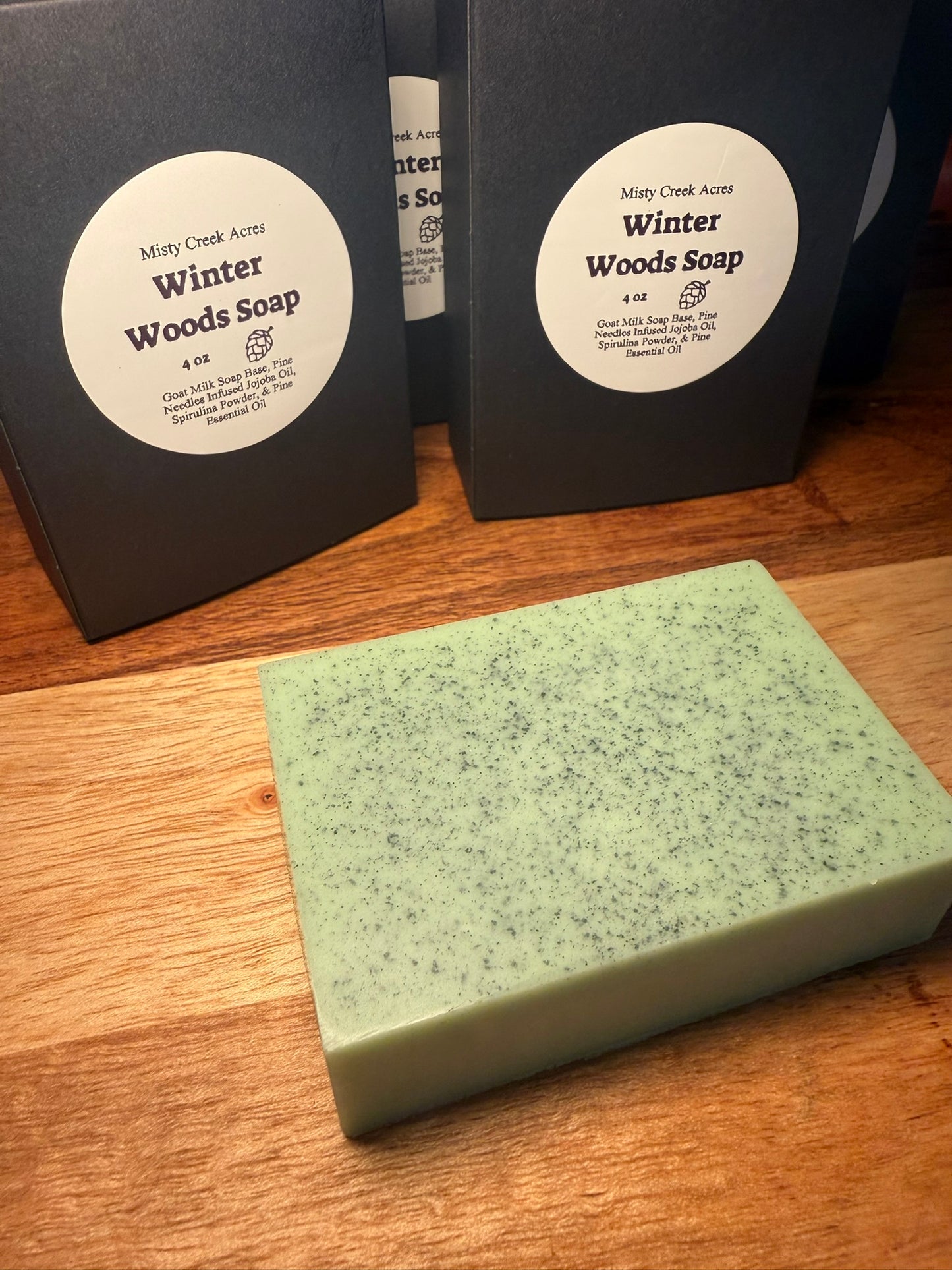 Winter Woods Goat Milk Soap Bar – Limited Holiday Edition | Pine-Infused Jojoba & Spirulina Soap