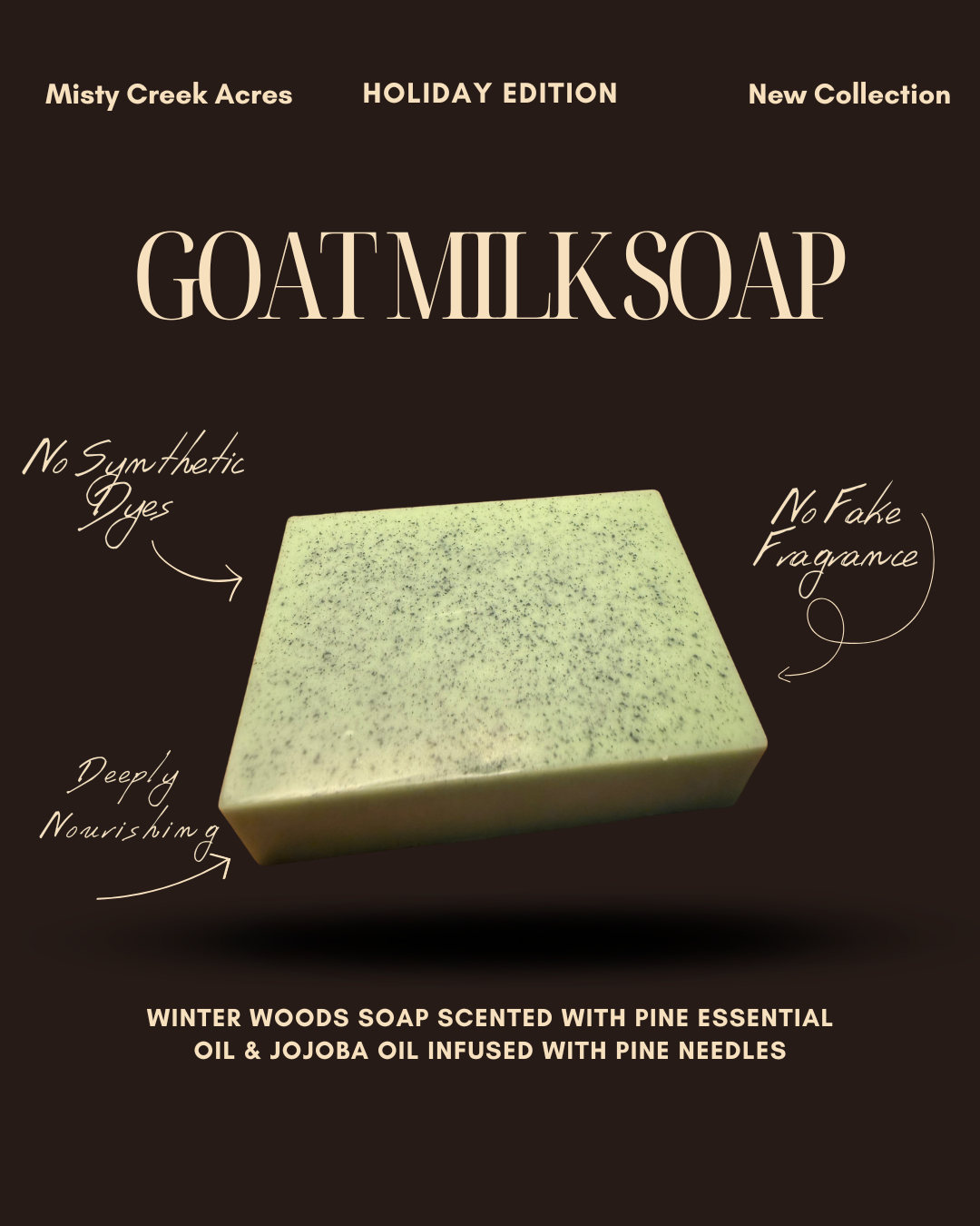 Winter Woods Goat Milk Soap Bar – Limited Holiday Edition | Pine-Infused Jojoba & Spirulina Soap