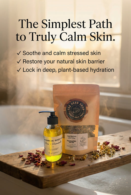 Natural Bath & Body Gift Set – Rose Body Oil & Herbal Bath Tea for Calm Skin