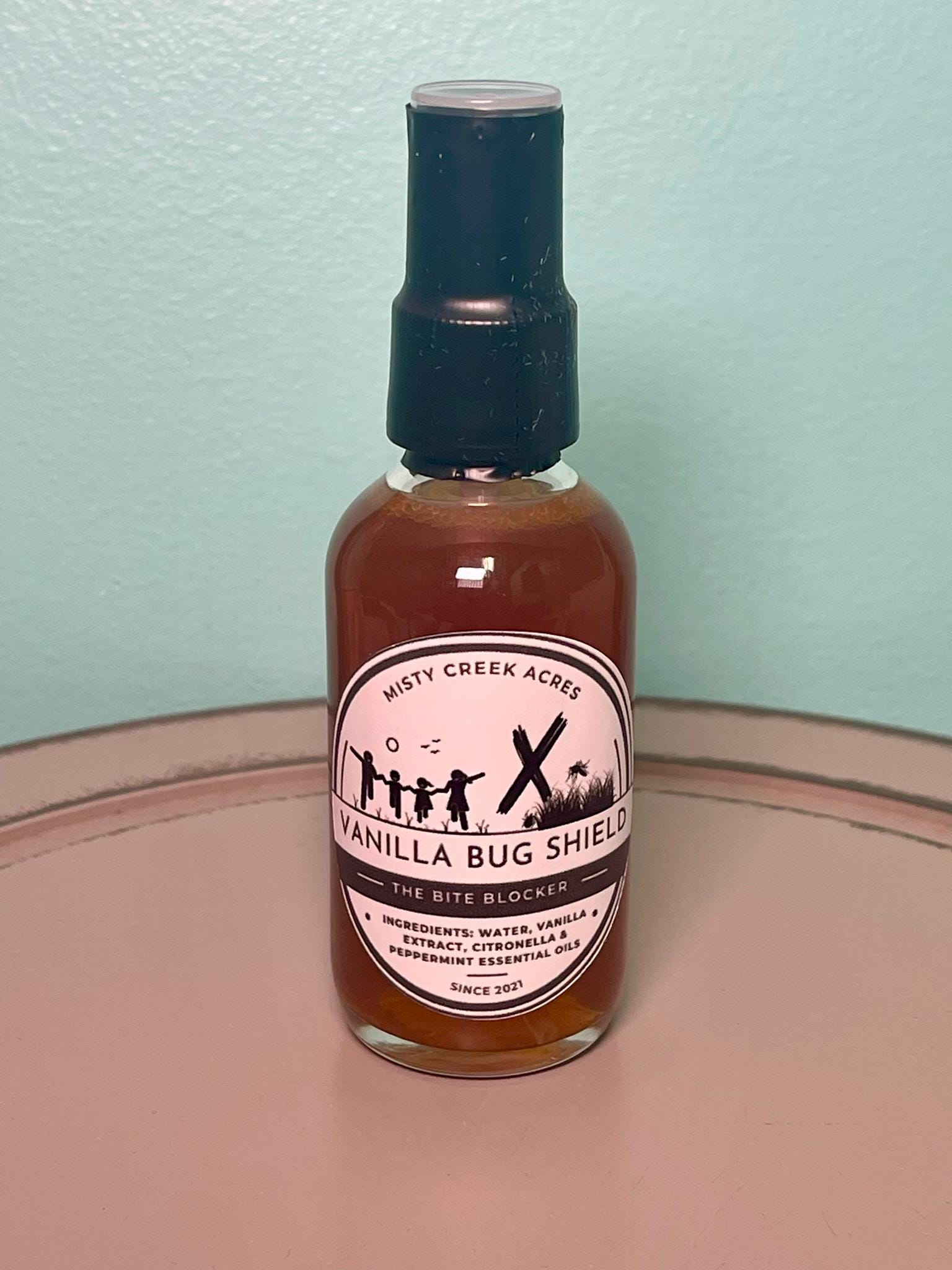 Vanilla Bug Shield - All-Natural Bug Repellent Spray NO DEET Repels Ticks Mosquitos Safe Effective Insect 2 oz Glass Bottle Essential Oils