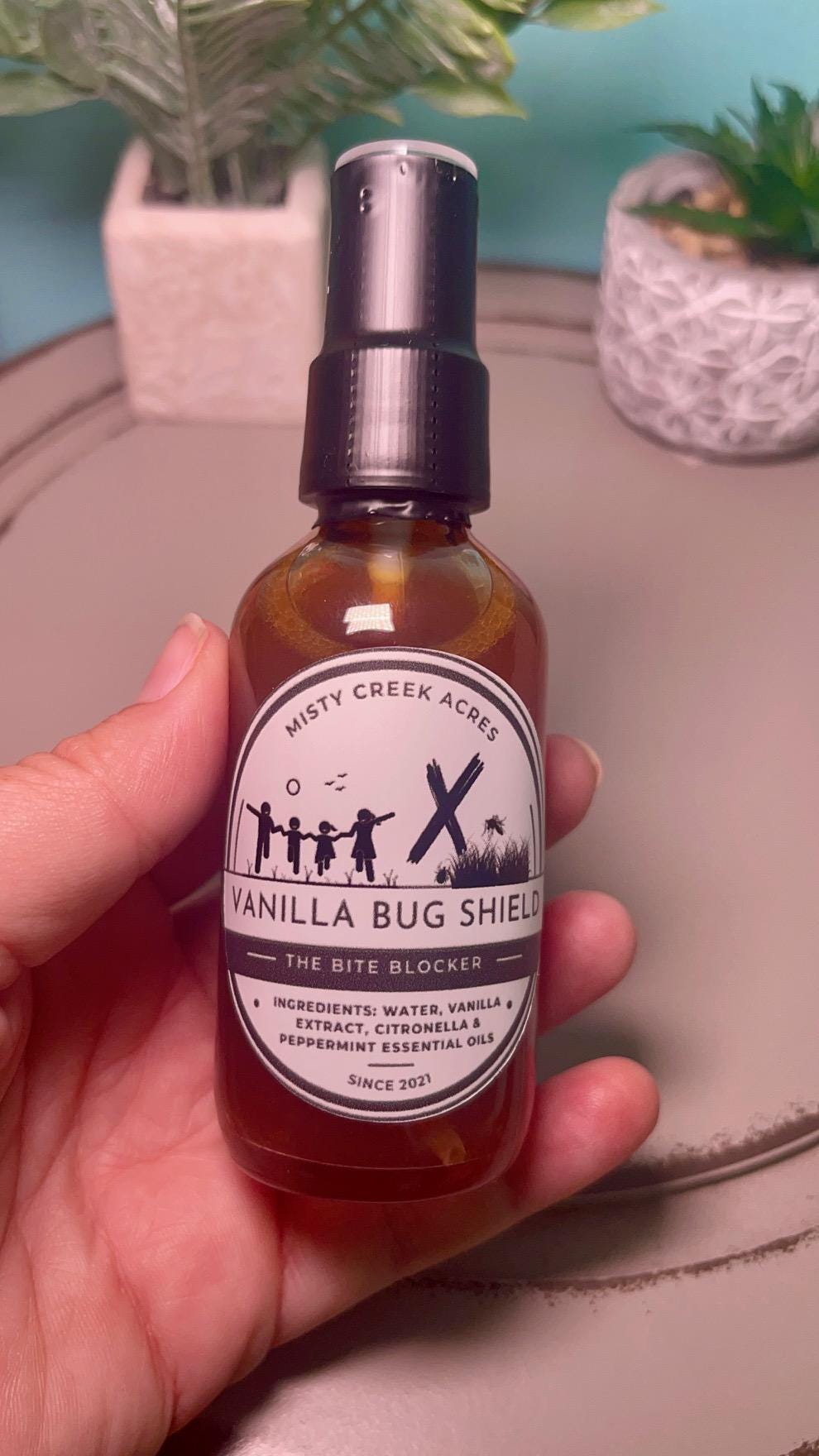 Vanilla Bug Shield - All-Natural Bug Repellent Spray NO DEET Repels Ticks Mosquitos Safe Effective Insect 2 oz Glass Bottle Essential Oils