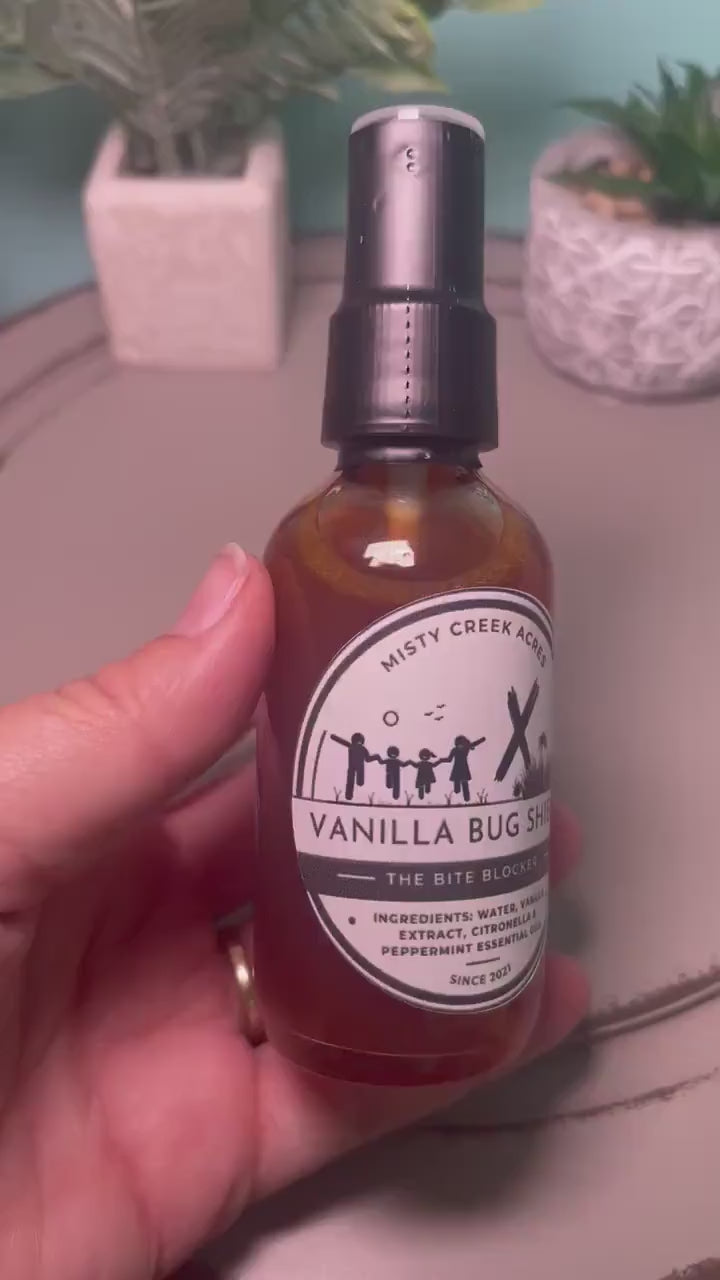 Vanilla Bug Shield - All-Natural Bug Repellent Spray NO DEET Repels Ticks Mosquitos Safe Effective Insect 2 oz Glass Bottle Essential Oils