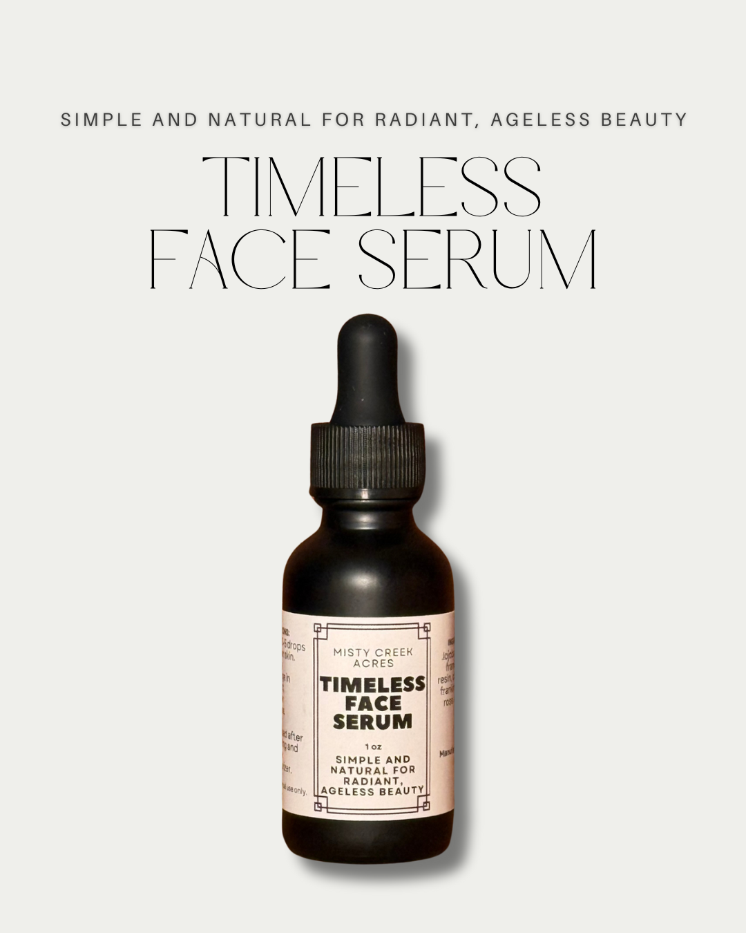 Timeless Face Serum bottle with dropper on a light gray background